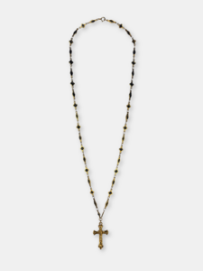 Gold- und schwarze Kette – lange Halskette mit einem Kreuz