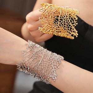 Gilded Leaf Vein Cuff Bracelet