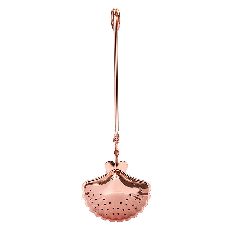 Tea tongs, tea filter, tea infuser "Shell" rose gold