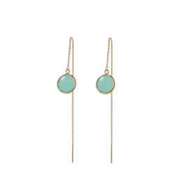 Amazonite Calm Earrings - Drop earrings featuring round amazonite stones in a gold-tone setting.