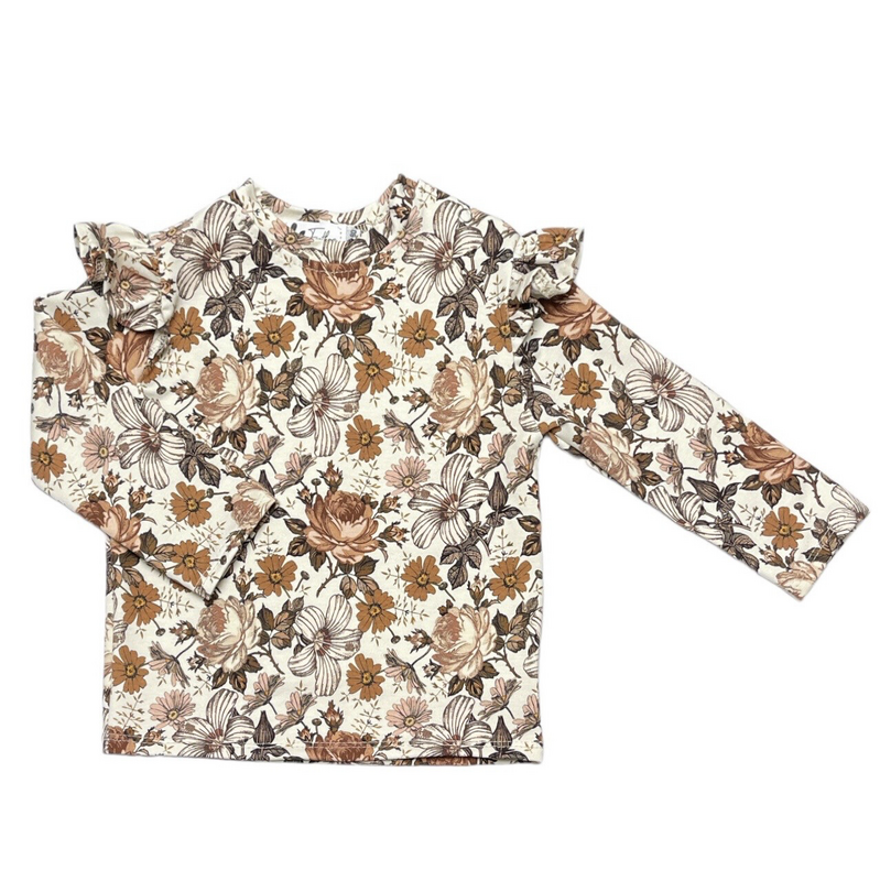 T-shirt à volants jardin anglais marron