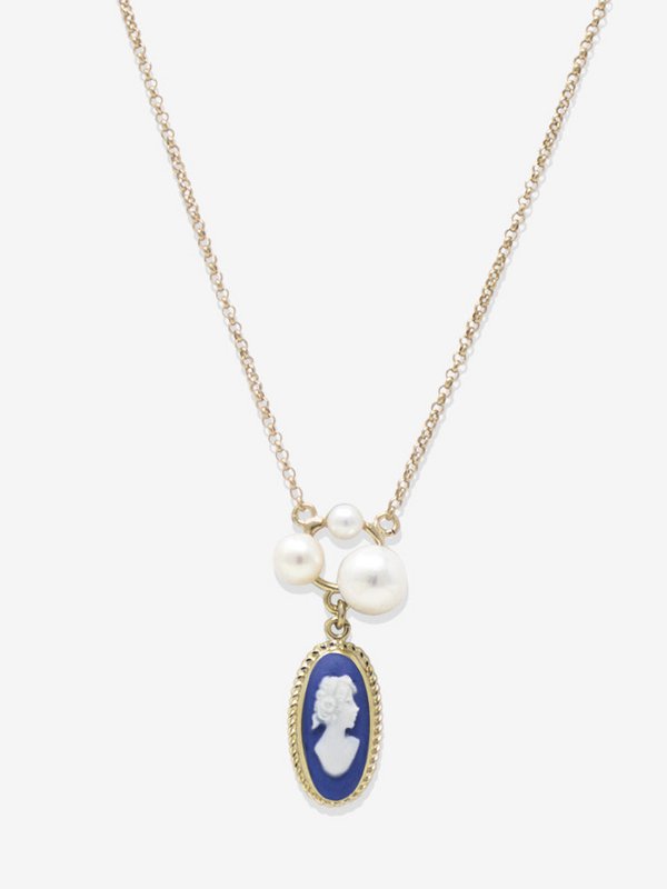 Lilith Blue Cameo ketting met parels