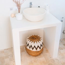 Vasketøjskurv med låg – Boho vasketøjskurv rund – Stor Boho kurv – Vævet kurv med bomuldsmønster PALEM (3 størrelser Ø33/43/55cm)