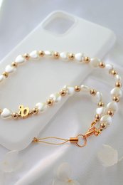 18K aangepaste initiële | Hart parels kralen Lanyard