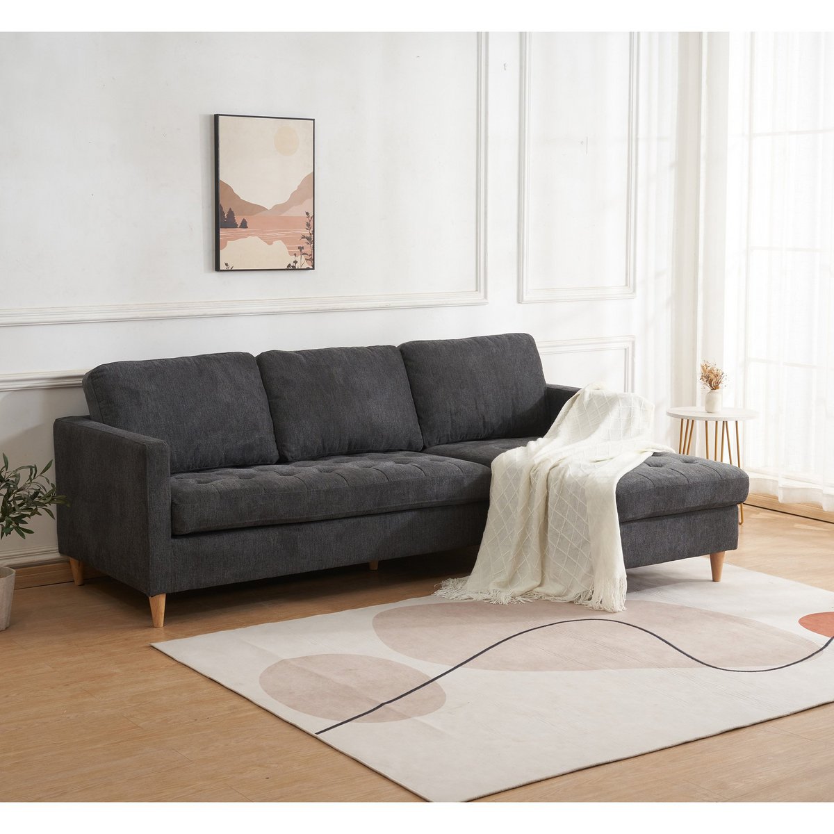 Firenze Sofa - Dark Grey, Polyester/Foam/Rubberwood, 219x151x80 cm