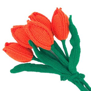 Luna-Leena 2x bloementulp Hollands oranje - zachte wol - handgehaakt in Nepal