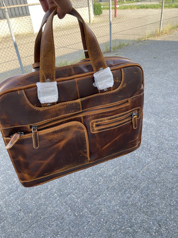 Bolso portátil Messenger Bag 15 Cognac de cuero de búfalo de 6 pulgadas