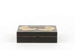 Small rectangular storage box with Ginkgo leaf pattern in stone color.
