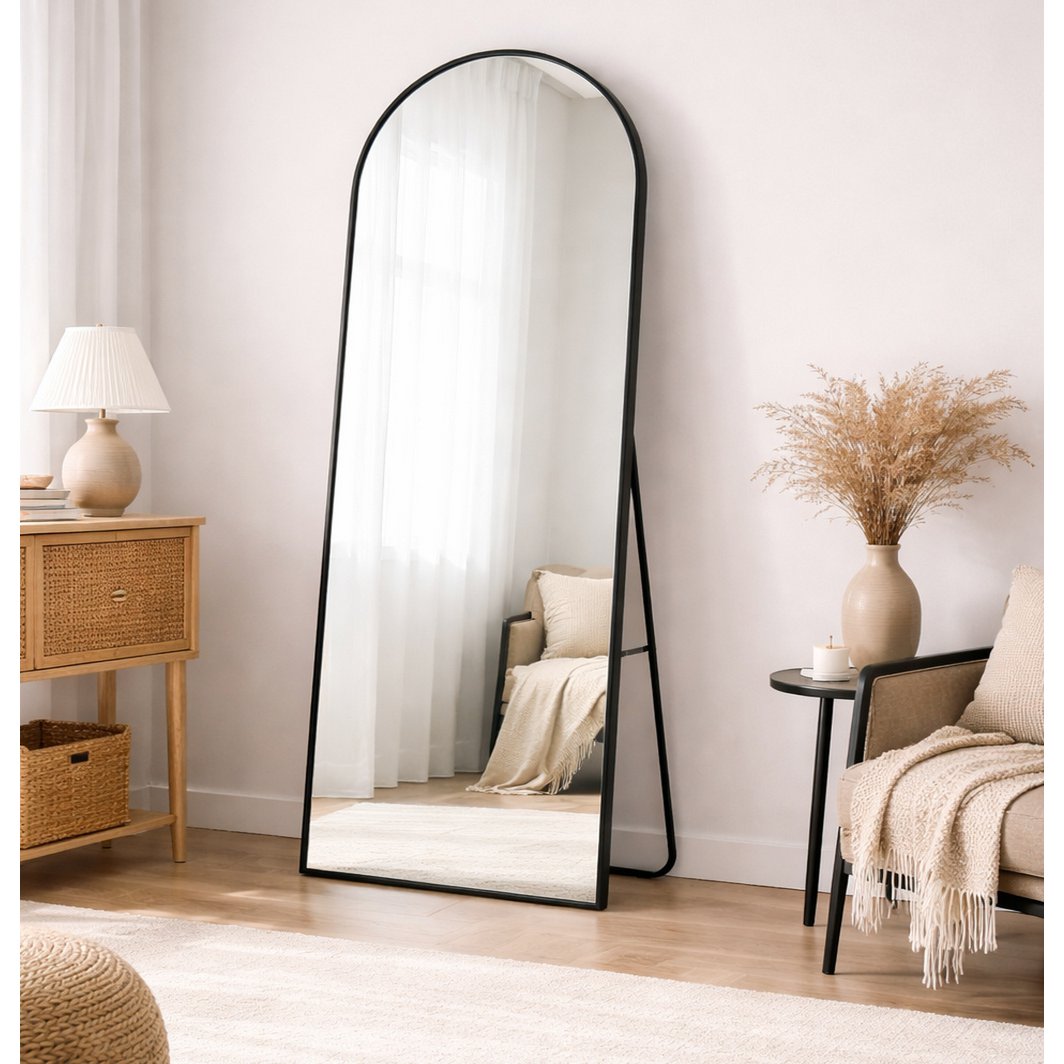 Bogenspiegel 75x180 cm – Großer schwarzer Bogenspiegel mit Ständer