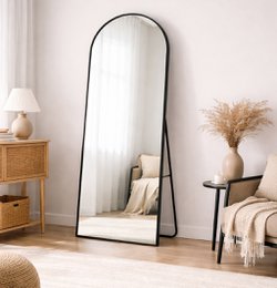 Lustro łukowe 75x180 cm - Duże czarne lustro łukowe ze stojakiem