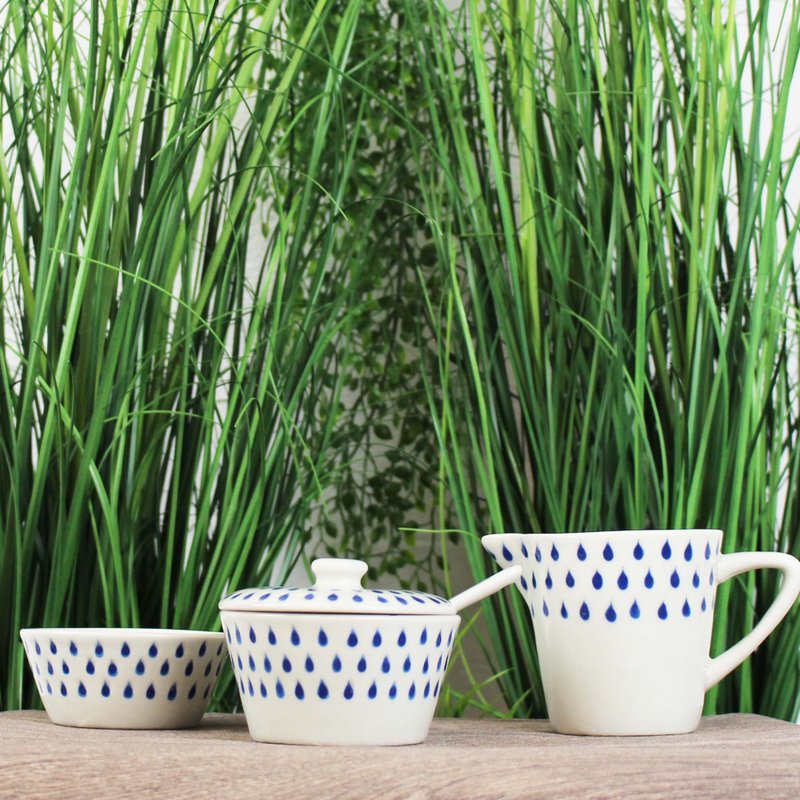 Sugar bowl with ceramic spoon, set of drops
