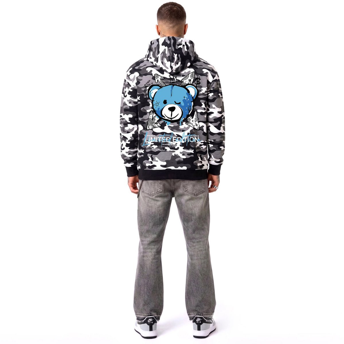 Militär-Teddybär-Hoodie Schwarz/Blau