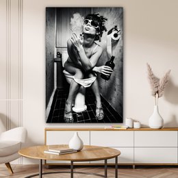 Canvas Painting - Wall Decoration Woman - Vintage - Curles - Toilet - Cigarette - Wall Decoration Living Room - Bedroom Decoration - Room Accessories - Canvas Paintings