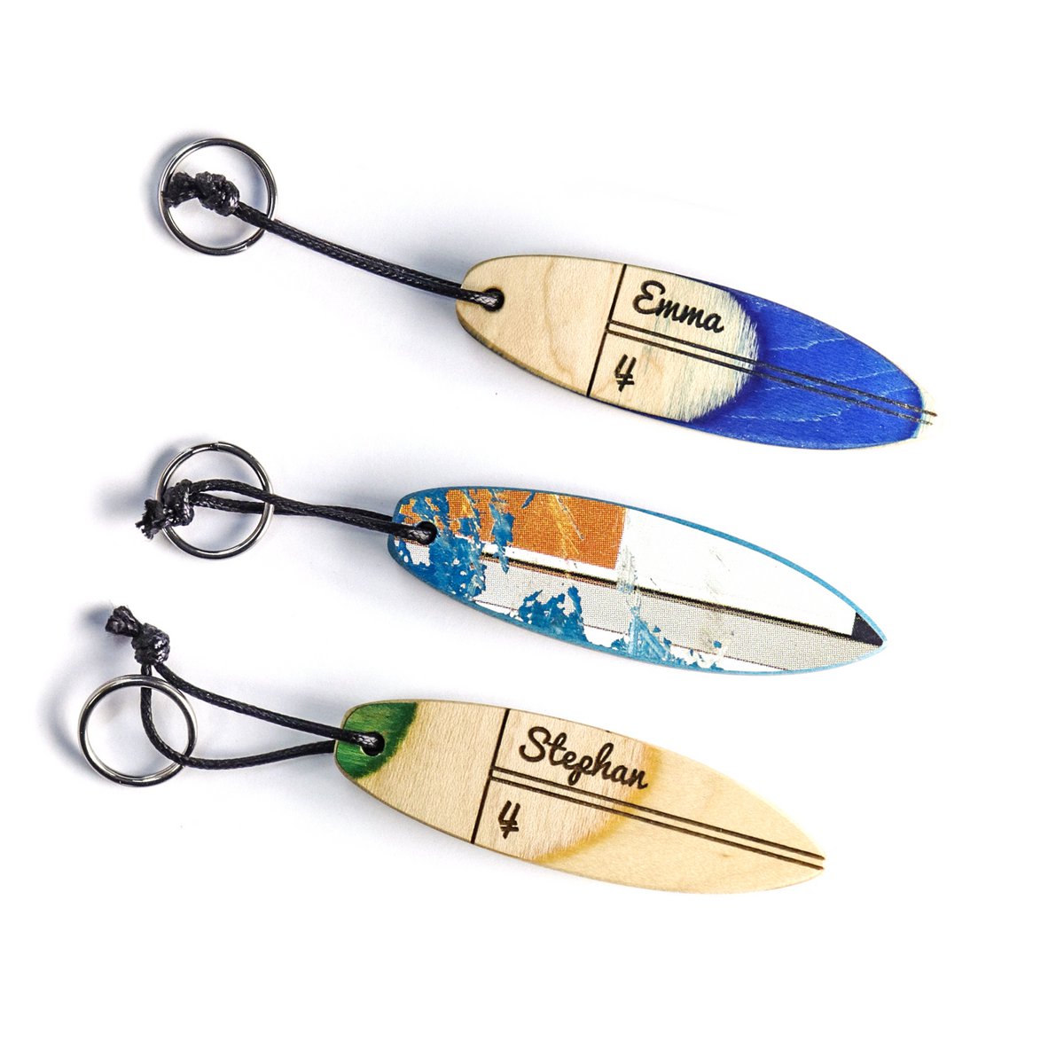 Wood keychain, Personalized surfboard key Ring, Made from Recycled Skateboard wood