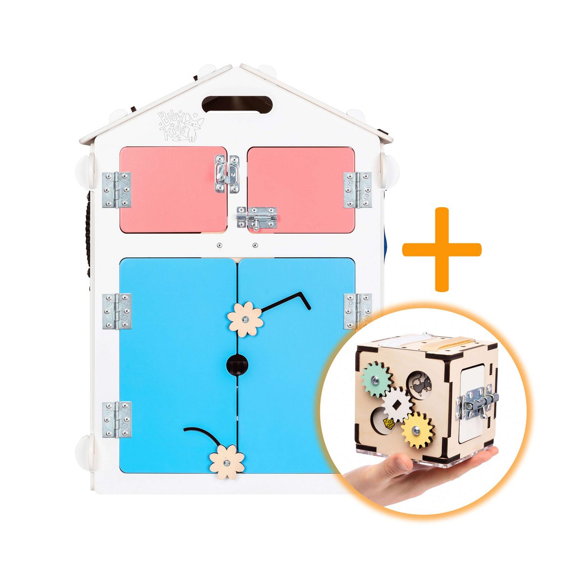 Set - BusyBoard huisje wit en creatieve kubus
