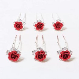 Scarlet Rose Bridal Hair Pins-One set of 8