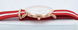 Moderno Milano stainless steel women's watch 36.5 mm, sapphire crystal & nylon NATO strap (red-white), rose gold-colored