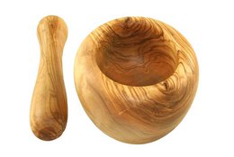 Mörser rund (ca. 12 cm Durchmesser)  inkl. Stößel aus Olivenholz