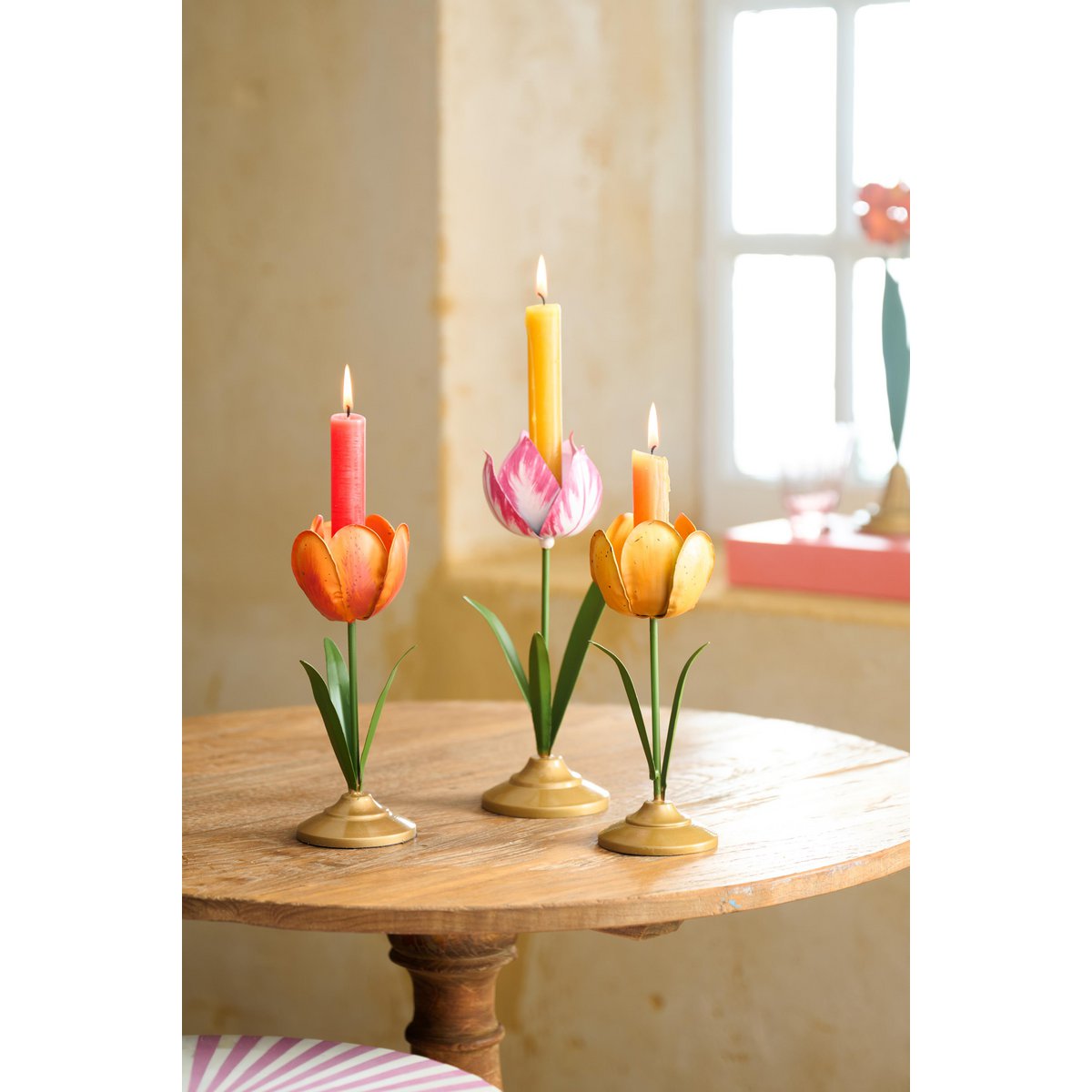 Candle Holder Metal Tulip Yellow 21cm