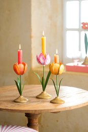 Candle Holder Metal Tulip Yellow 21cm