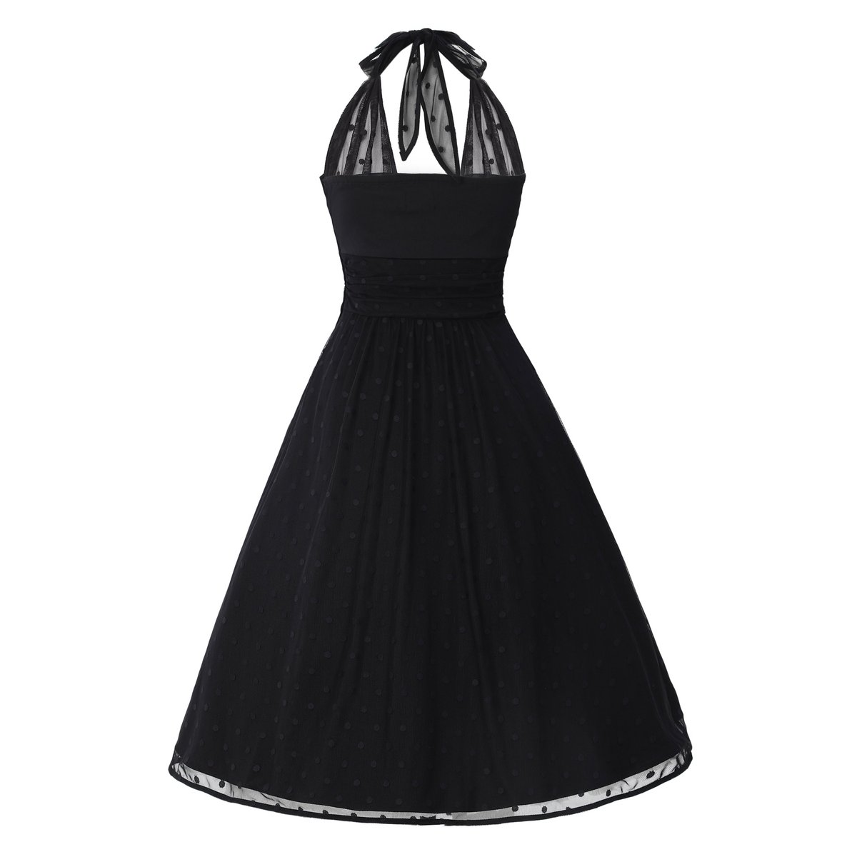 EU STOCK Dorothea Black Polka Dot Mesh Halter Dress