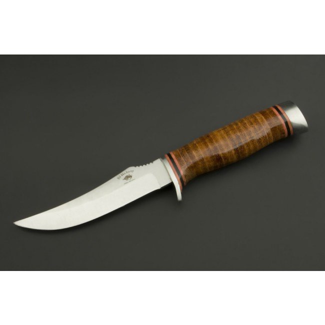 ED MAHONY Taiga Hunter Jagdmesser mit Griff aus Lederstreifen, 440C