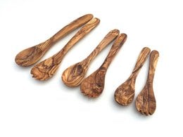 Set of 2 olive wood salad servers in various sizes, ideal for serving salads and other dishes.