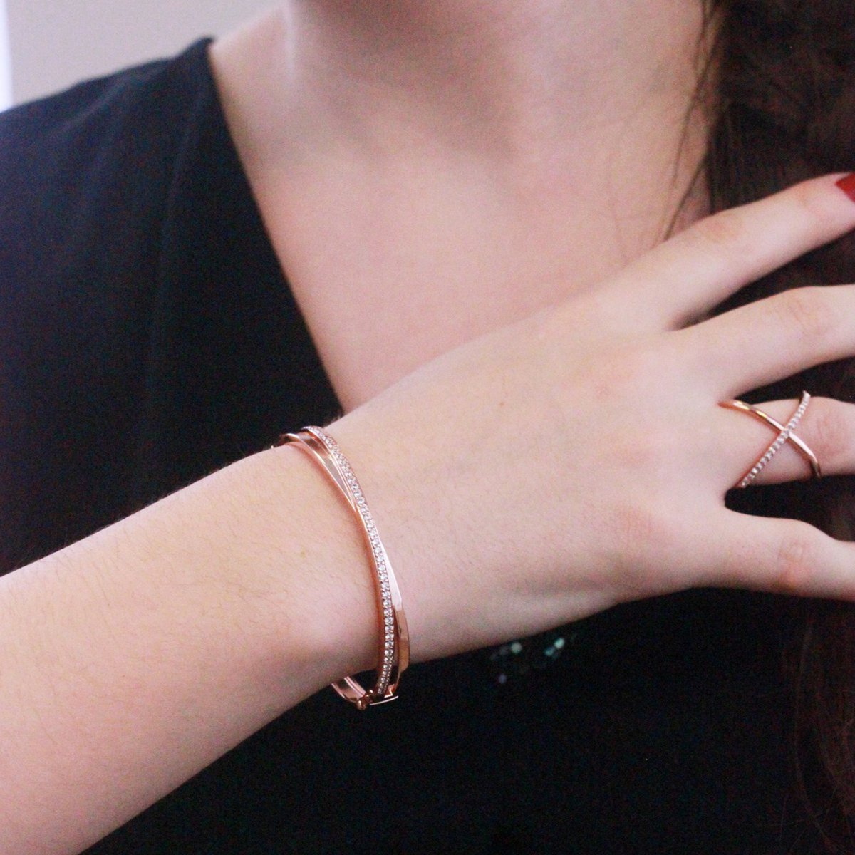 Criss-armband - roségoud en kristal
