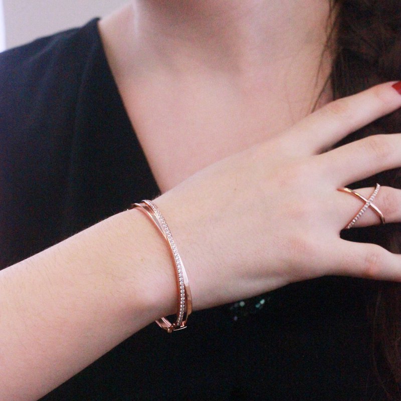 Criss-armband - roségoud en kristal