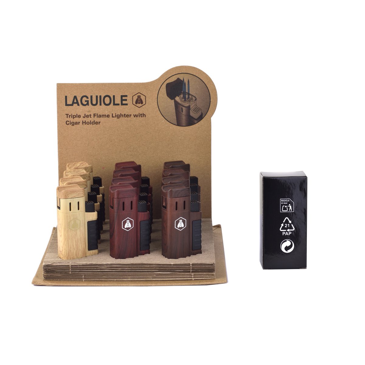 Laguiole Présentoir de 12 briquets triple flamme et support cigare