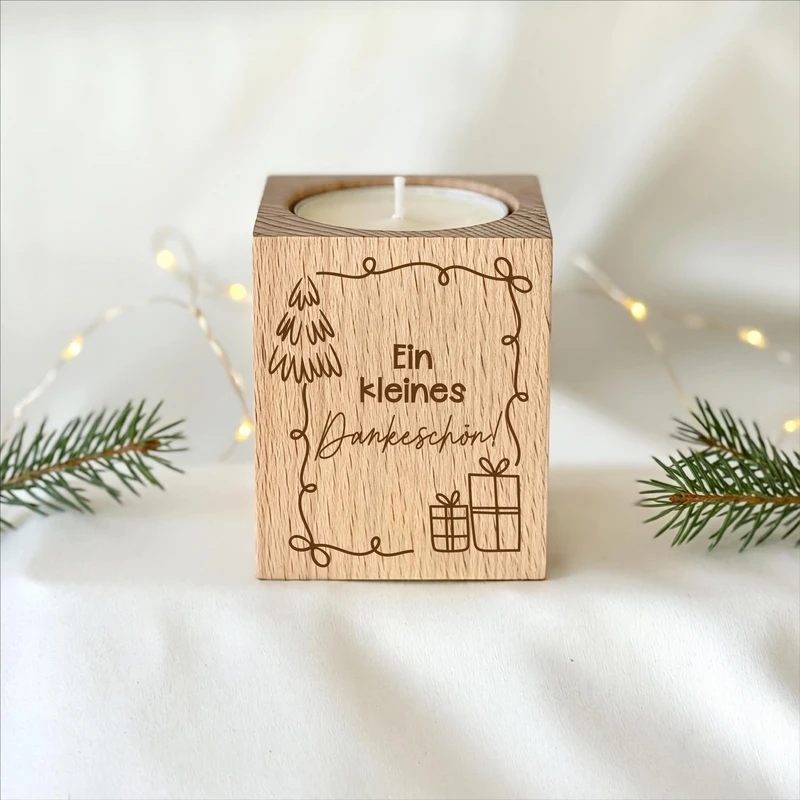 Wooden tea light holder “A little thank you” – Christmas gift for employees, customers & colleagues | including tea light