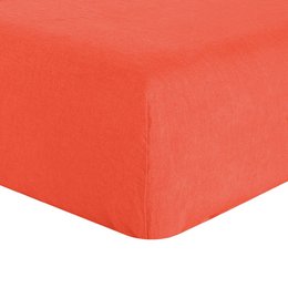 Fitted sheet in Flame French linen, size 180x200 cm with 30 cm depth.