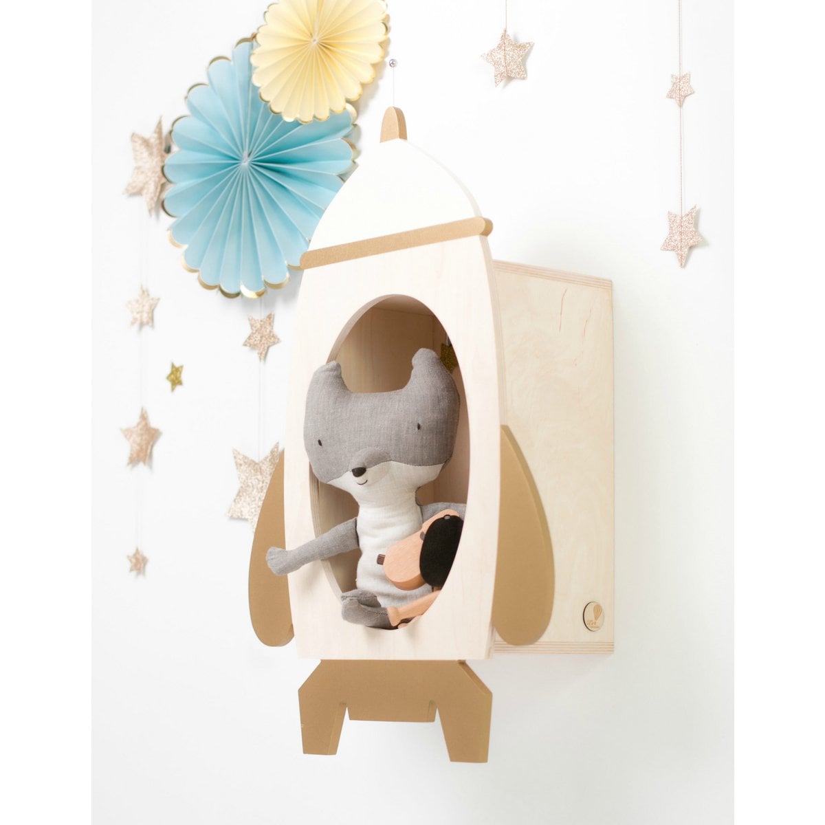 Raketenregal "Rockin 'Rocket" Weiß und Holz-Gold
