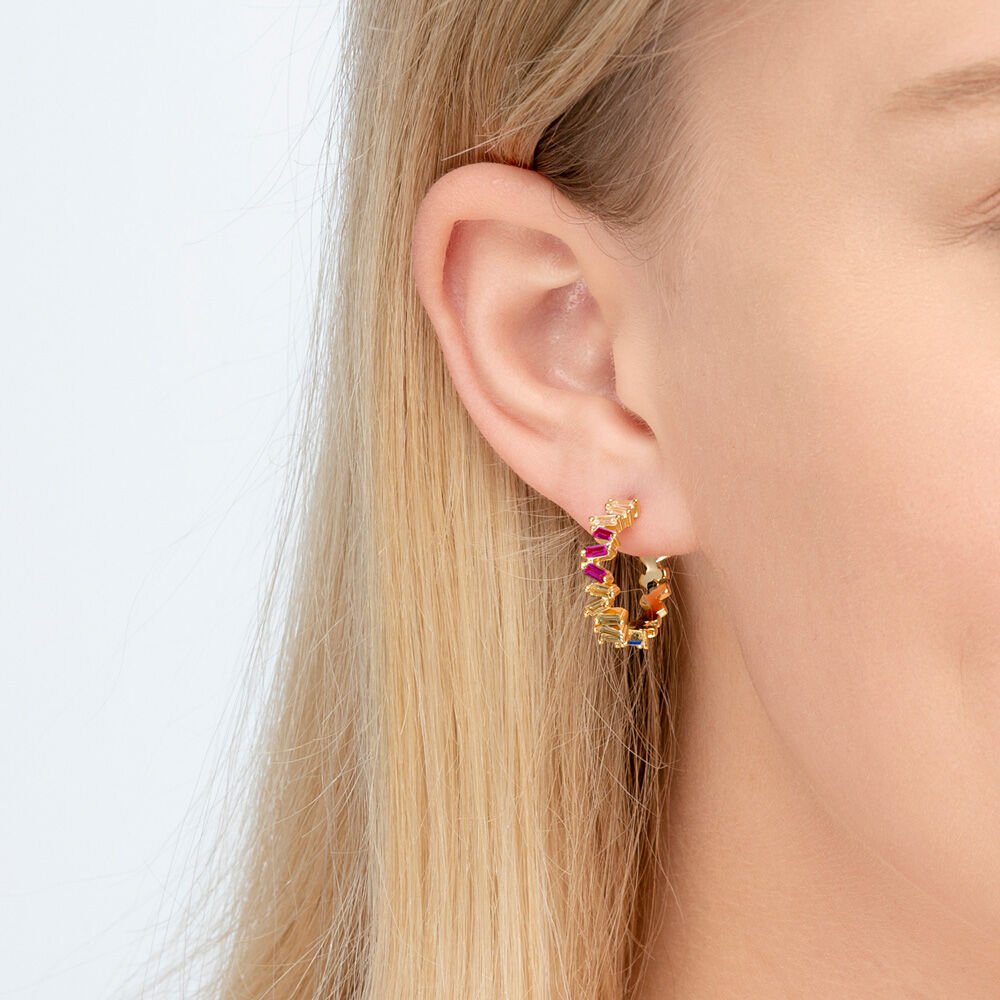 Creole ICE CUBE, circonita multicolor, baño de oro amarillo de 18 K