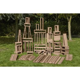 Cosy bouwblokken bouwerswerf set van 75 houten blokken buiten