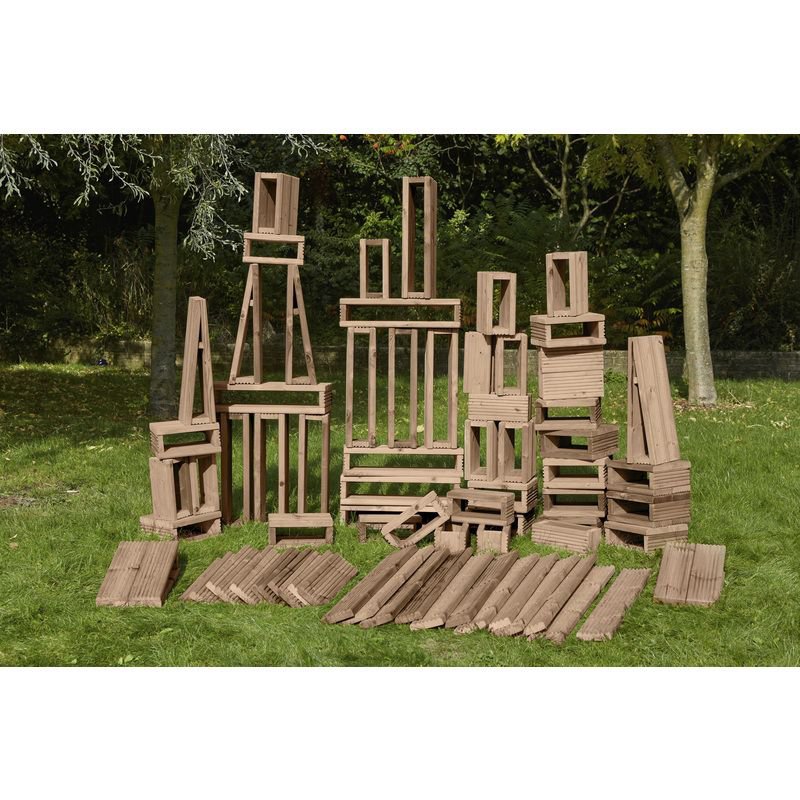 Cosy bouwblokken bouwerswerf set van 75 houten blokken buiten