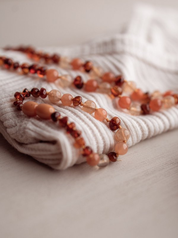 Barnsteen armband - Cognac en aventurijn - 14 cm