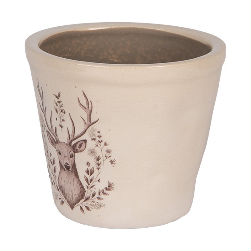 Bloempot Ø 12x11 cm Beige Keramiek Hert