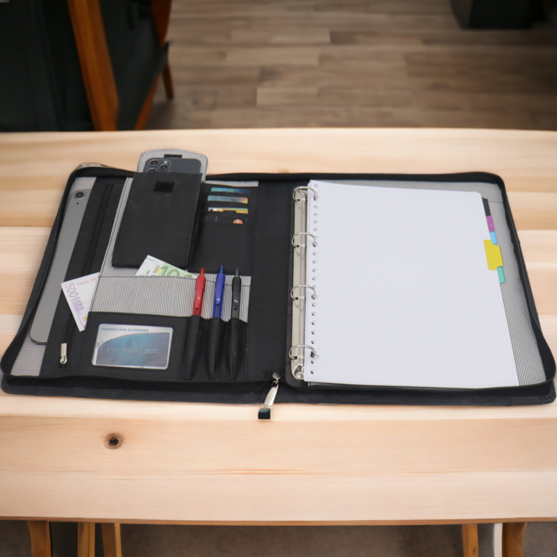 Estuche de cuero para escritura A4 - Carpeta para conferencias - Carpeta para documentos A4 - Funda para tableta y portátil - Carpeta de anillas extraíble