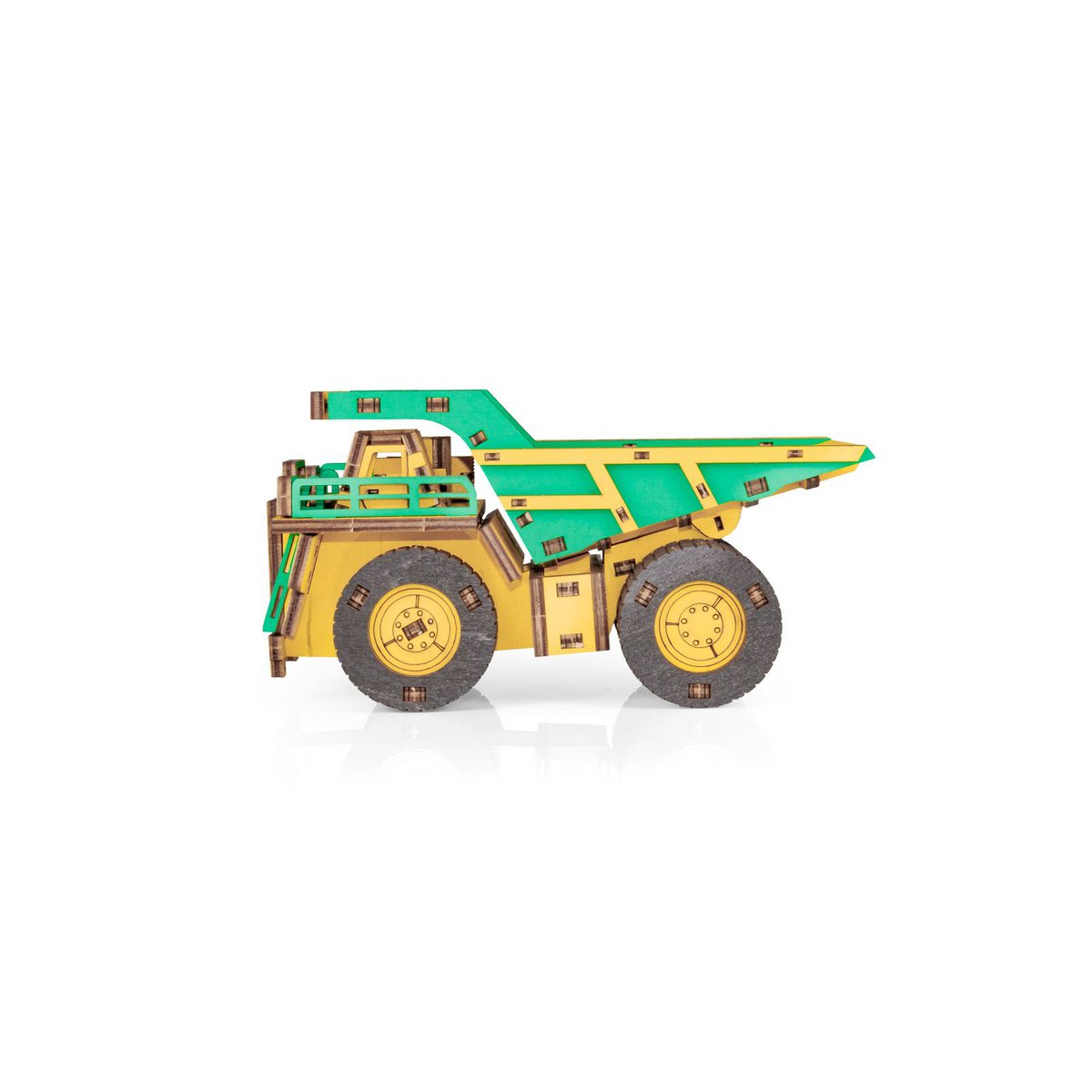 Eco Wood Art (EWA) 3D-Puzzle aus mechanischem Holz, Bergbau-Muldenkipper Belaz-7513E, 4219, Farbe Gelb und Grün, 17 x 10 x 9 cm