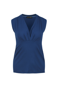 Blaue, ärmellose Bluse in Wickeloptik