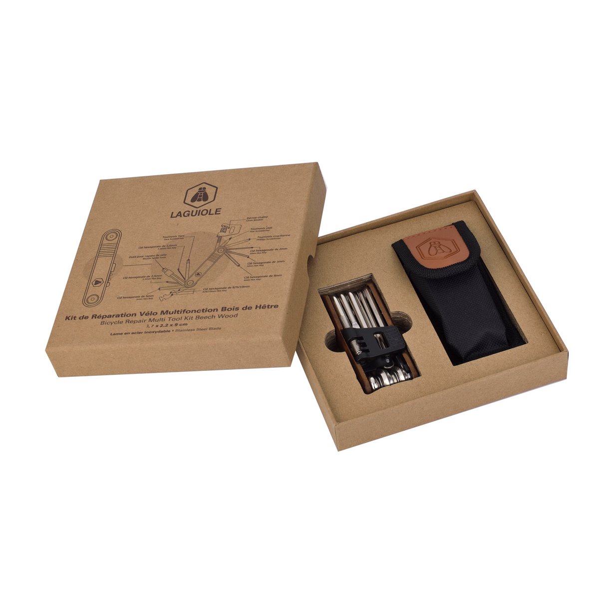 Kit di riparazione Laguiole per bicicletta multifunzione in legno di faggio
