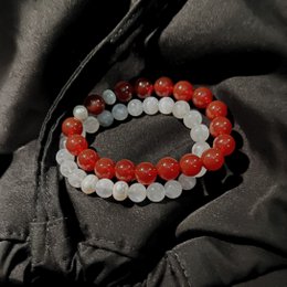 Pulsera de ágata roja y perlas - Joyería de piedras preciosas con cuentas de 10 mm