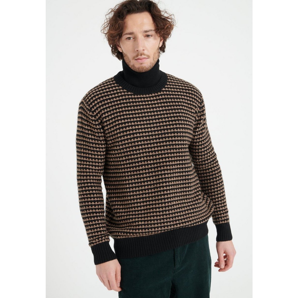 ZACH 3 Pull col rond en cachemire à motif jacquard 4 fils bi couleur