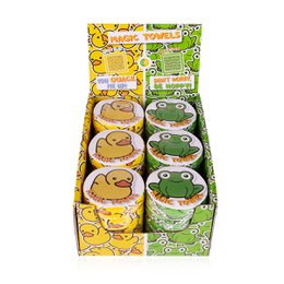  "Magisches Handtuch HAPPY ANIMALS - with frog & duck design. Colorful bath towel featuring whimsical animal illustrations. Made of soft, absorbent material."

The product is a bath towel with a colorful design featuring illustrations of a frog and a duck. The towel is described as "magisches" or "magical" and is part of a "HAPPY ANIMALS" collection, suggesting a playful, cheerful aesthetic. The materials and shape of the towel are not explicitly mentioned, but it can be inferred that it is made of a soft, absorbent fabric and is a standard rectangular bath towel shape.