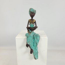 Bronce-Skulptur "Sitting Woman" de Hamed Nikiema | 16 cm | Unkate