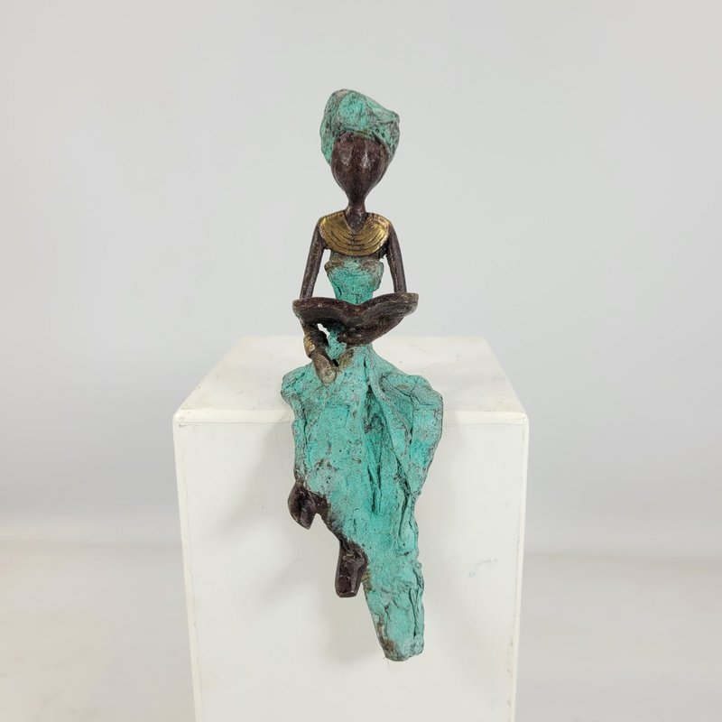 Bronze-Skulptur "Petite femme assise" by Hamed Nikiema | 16 cm | Unikate