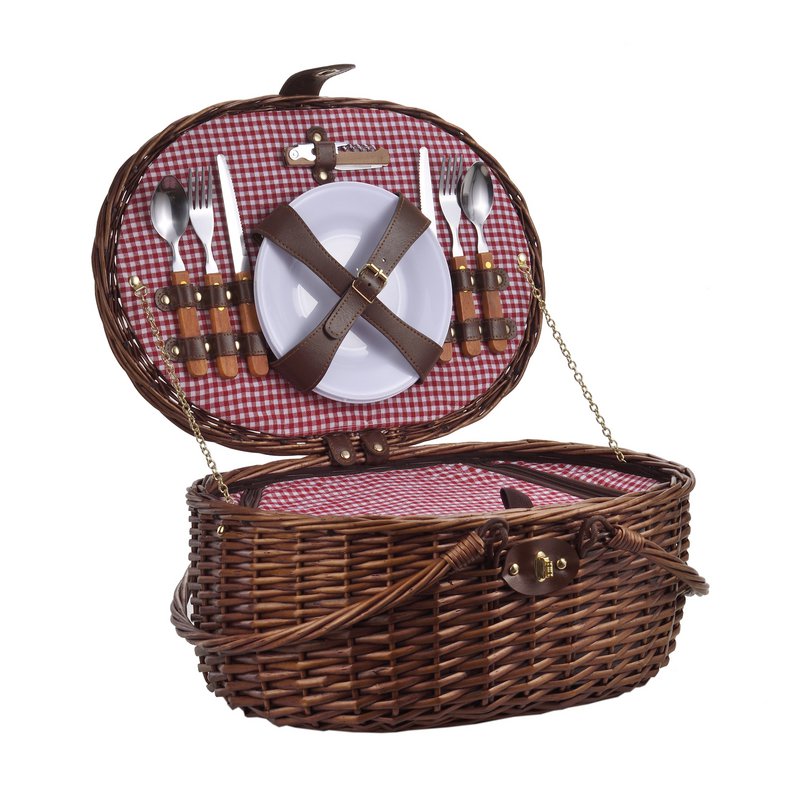 LAGUIOLE, Panier Pique-Nique Glacière pour 2 Personnes, Osier, Coton, Céramique, Métal et PVC, Repas Nomades, Plein Air, Camping, Randonnée, Marron