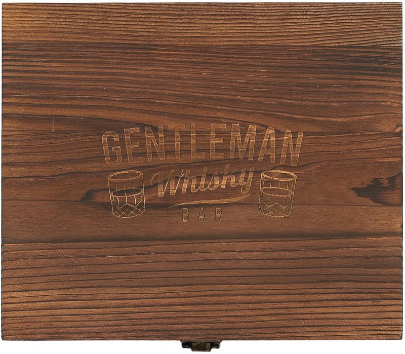 Ensemble cadeau de whisky de luxe - 21 x 9 x 18 cm - L'ensemble cadeau ultime pour le vrai passionné de whisky - Whisky Stones, Glass and Tang - Boîte cadeau en bois - Brown