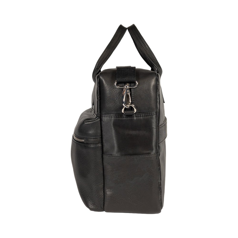 K0043AB | Briefcase in Waterproof Nylon/Genuine full grain leather with light grain - Black color - Internal clutch bag - Shiny silver accessories - Dimensions 39 x 30 x 12 cm - Packaging: TNT bag
